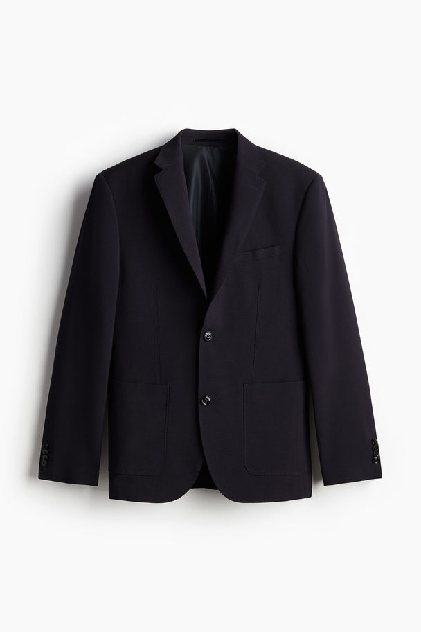 H&M Seersucker-Blazer in Slim Fit Marineblau