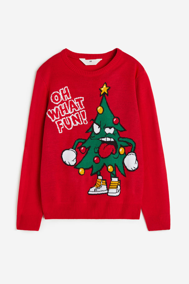 H&M Pullover mit Motiv Rot/Weihnachtsbaum