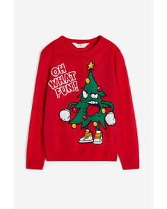 Pullover mit Motiv Rot/Weihnachtsbaum