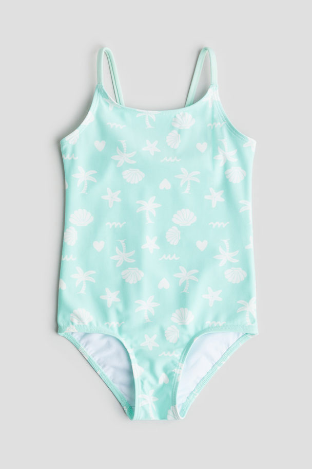 H&M Patterned Swimsuit Mint Green/patterned