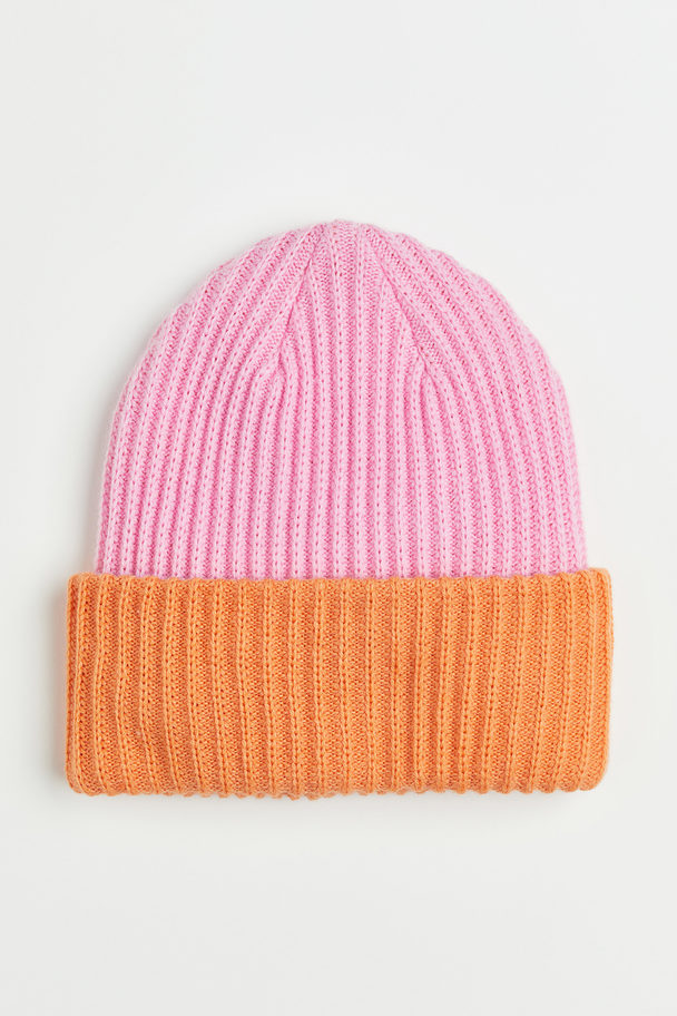 H&M Rib-knit Hat Pink/orange