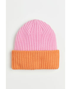 Rib-knit Hat Pink/orange