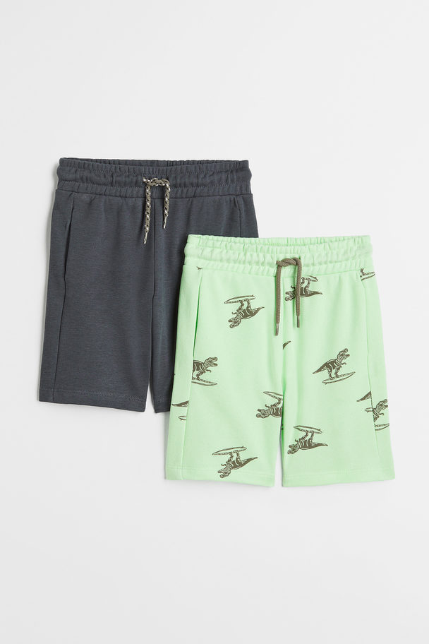 H&M 2-pack Sweatshirt Shorts Mint Green/dinosaurs