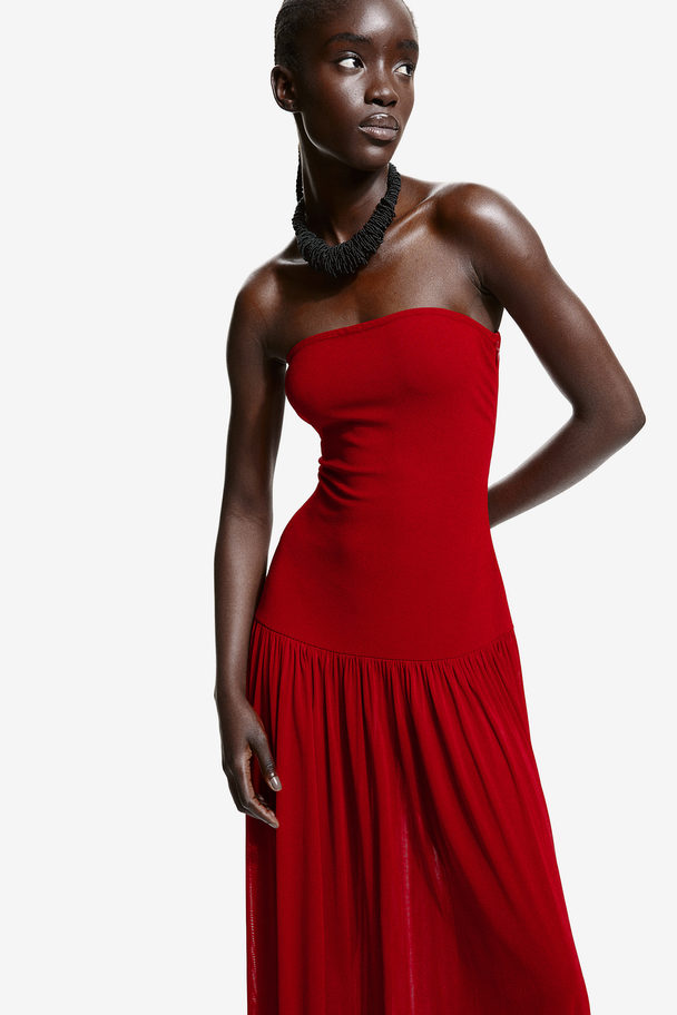 H&M Long Bandeau Dress Red