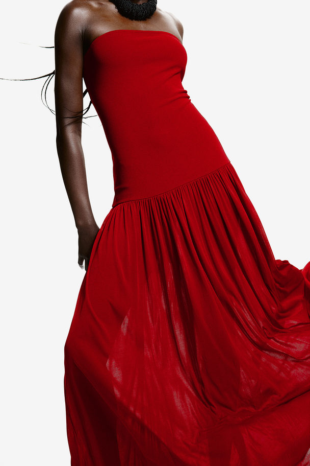 H&M Long Bandeau Dress Red