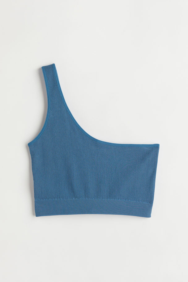 H&M Ribbed One-shoulder Seamless Top Blue