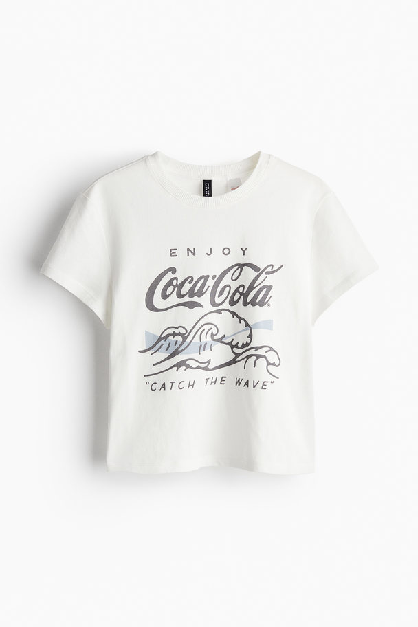 H&M T-shirt Med Tryk Hvid/coca-cola