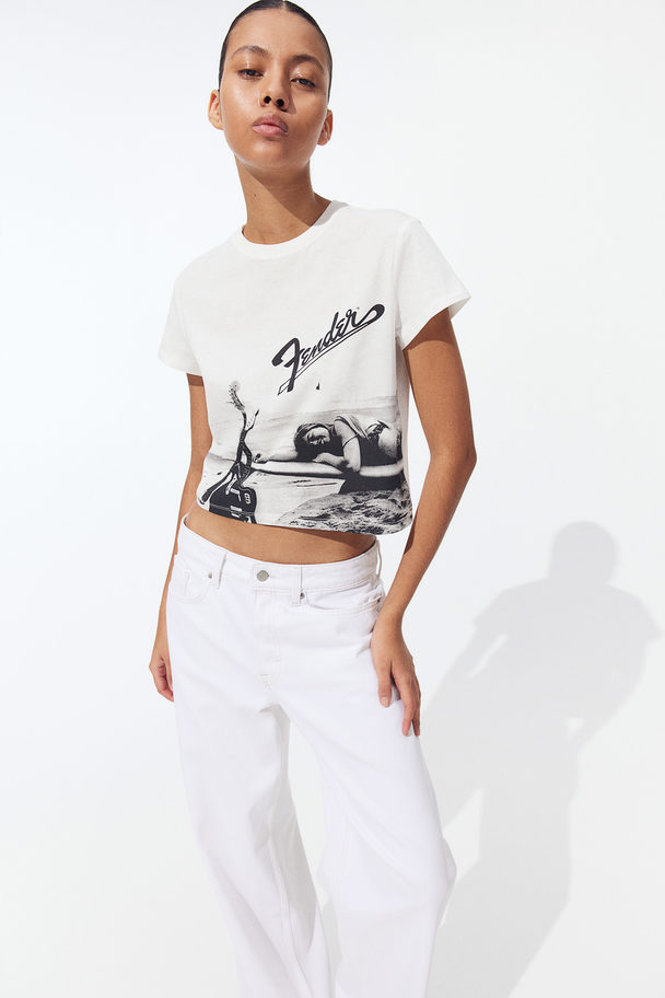 H&M T-shirt Med Tryk Hvid/fender