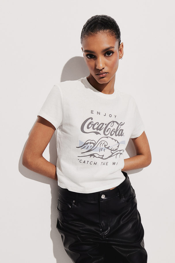 H&M T-shirt Med Tryk Hvid/coca-cola