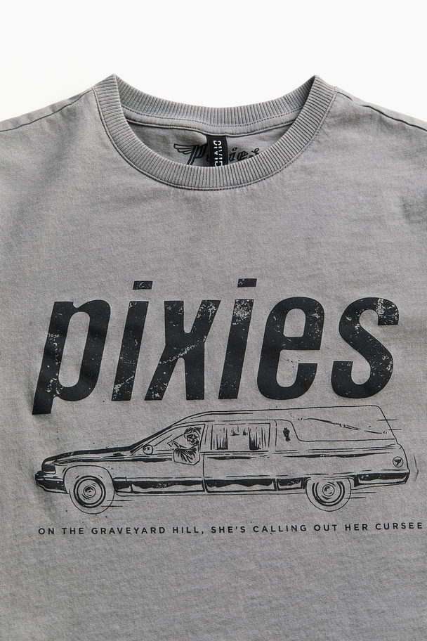 H&M T-Shirt mit Print Grau/Pixies