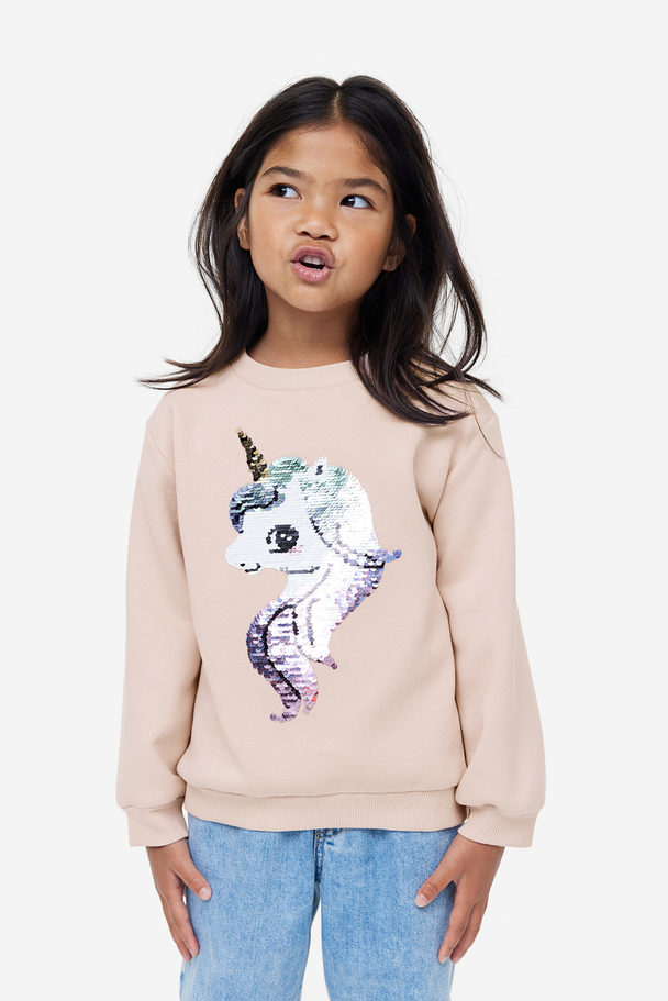 H&M Sweatshirt Med Motiv Støvet Rosa/enhjørning