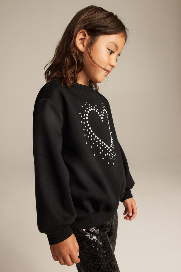 H&M Sweatshirt Med Motiv Sort/hjerte