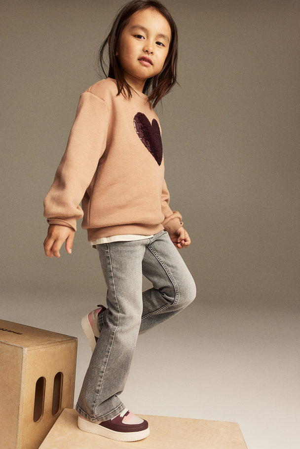H&M Sweater Met Motief Donkerbeige/hartje