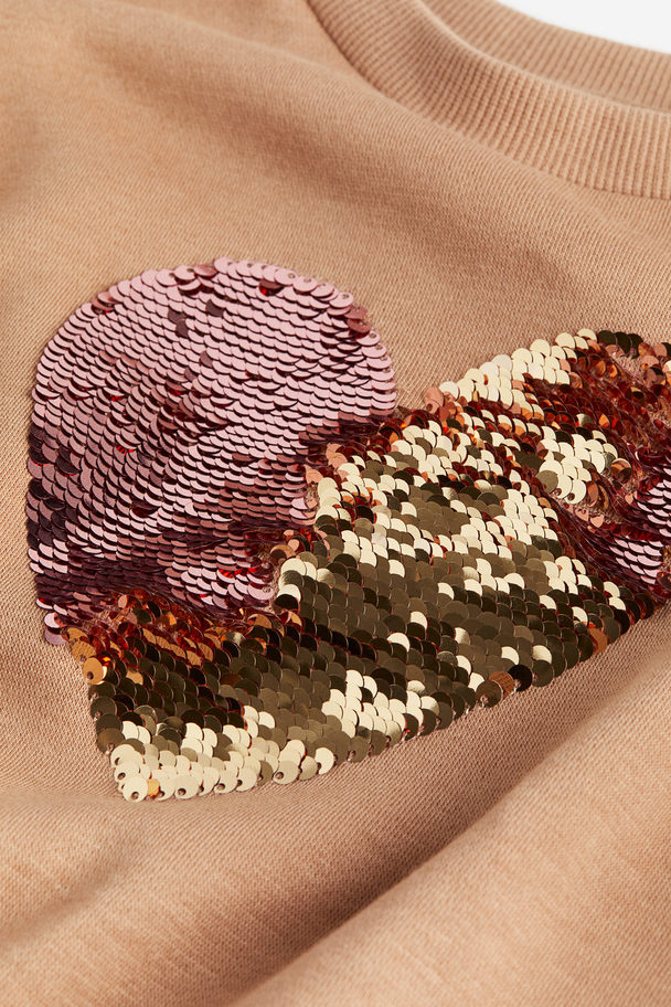 H&M Sweater Met Motief Donkerbeige/hartje