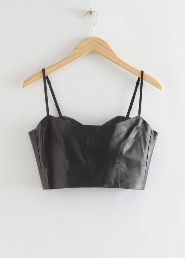 & Other Stories Fitted Leather Bustier Top Black