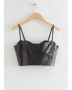 Fitted Leather Bustier Top Black