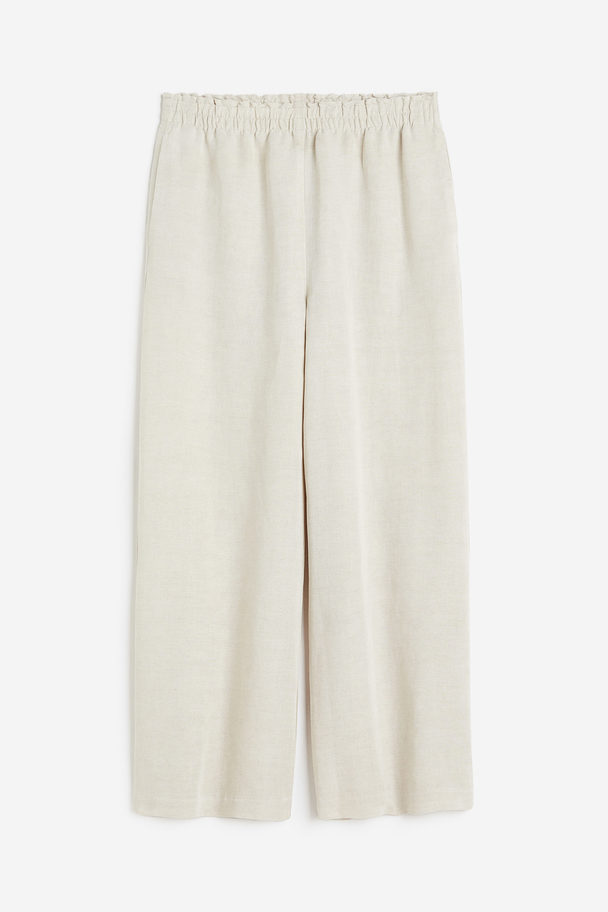 H&M Cropped Linen-blend Trousers Light Beige