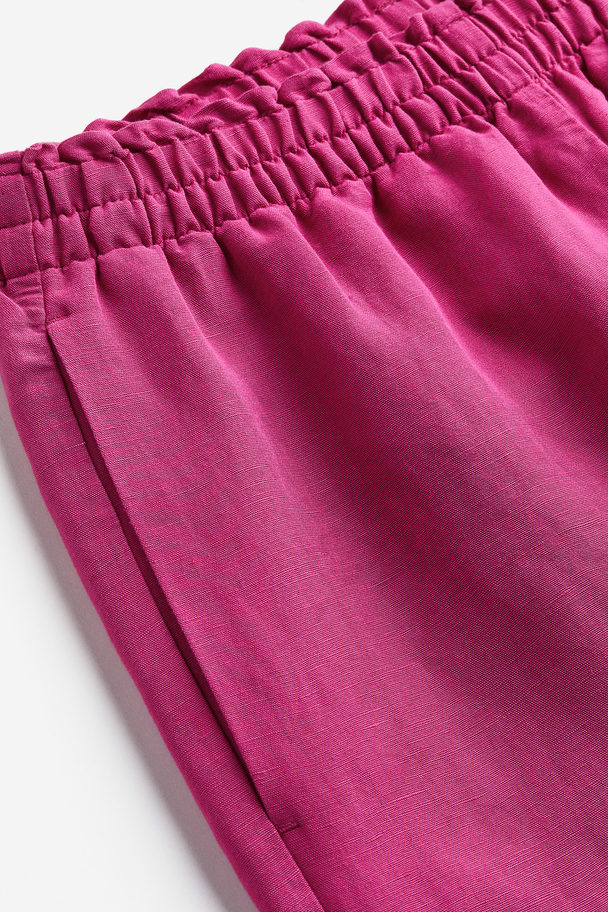 H&M Cropped Linen-blend Trousers Fuchsia