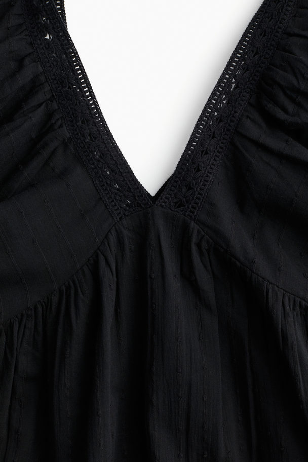 H&M Balloon-sleeved Cotton Dress Black