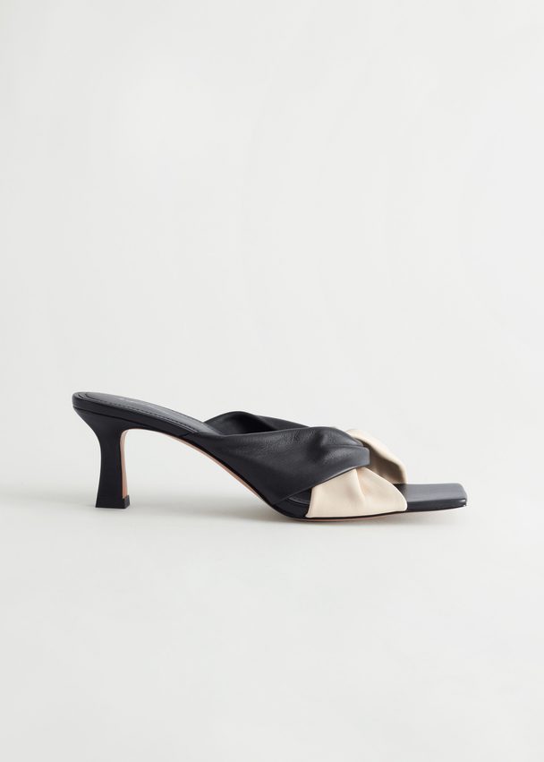 & Other Stories Leather Slip-on Heeled Mules Black And White