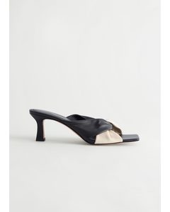 Leather Slip-on Heeled Mules Black And White