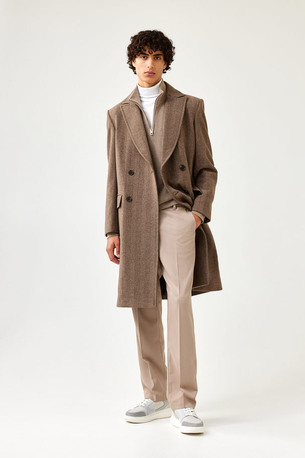 H&M Zweireihiger Mantel aus Wollmix Dunkelbeige