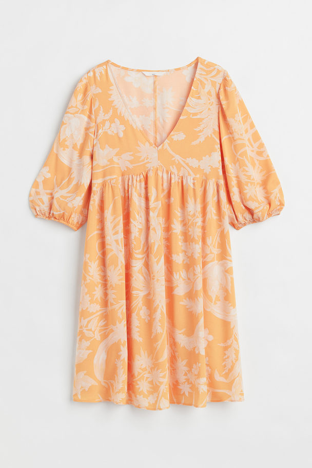 H&M Mama Balloon-sleeved Patterned Dress Light Orange/patterned
