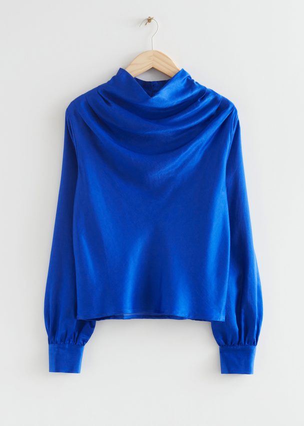 & Other Stories Cowl Neck Satin Blouse Blue
