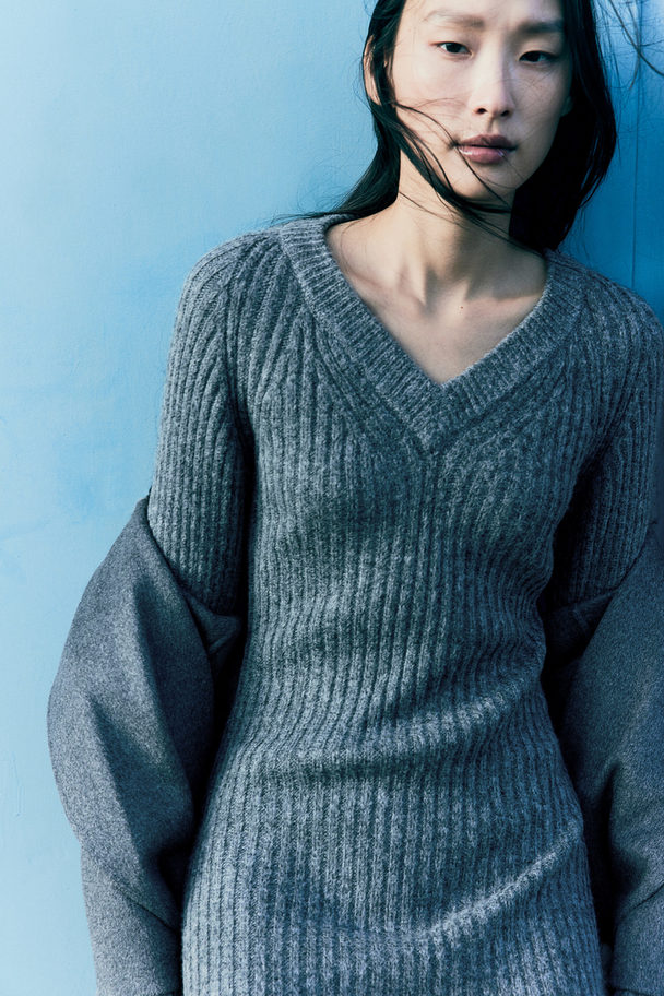 H&M Rib-knit Dress Grey Marl