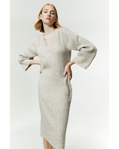 Rib-knit Dress Light Beige Marl