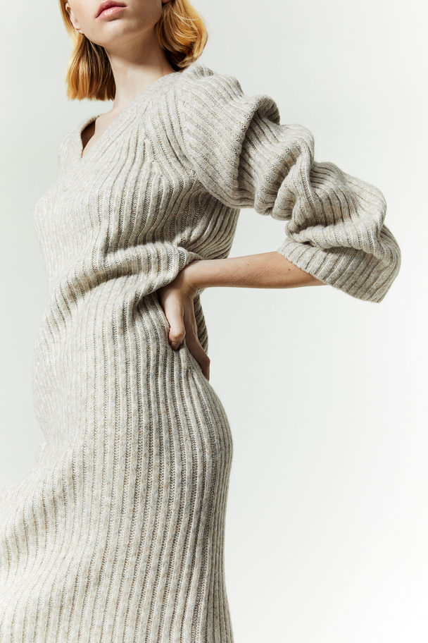 H&M Rib-knit Dress Light Beige Marl