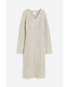 Rib-knit Dress Light Beige Marl