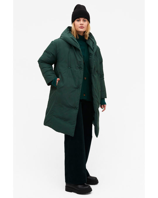 Monki Wrap Front Puffer Coat Dark Green