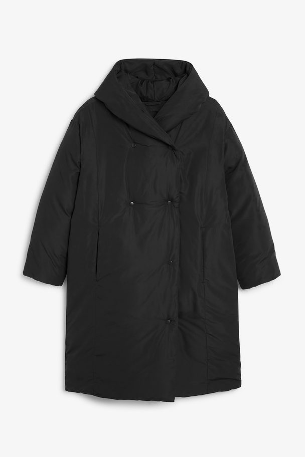Monki Wrap Front Puffer Coat Black