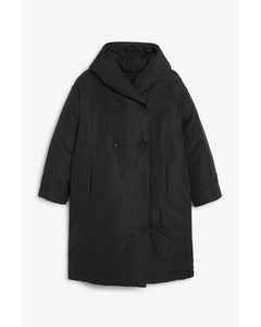 Wrap Front Puffer Coat Black