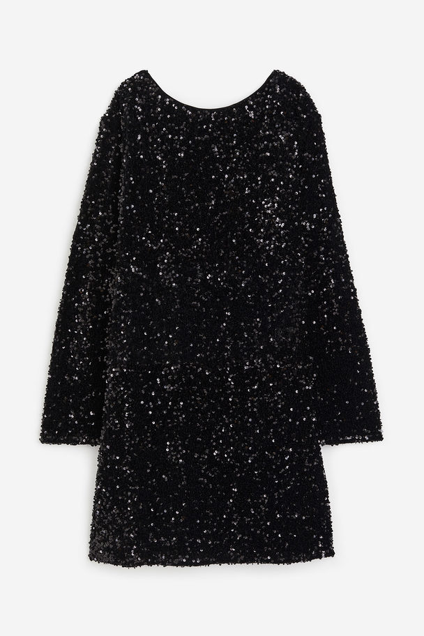 H&M Paillettenkleid mit tiefem Rückenausschnitt Schwarz