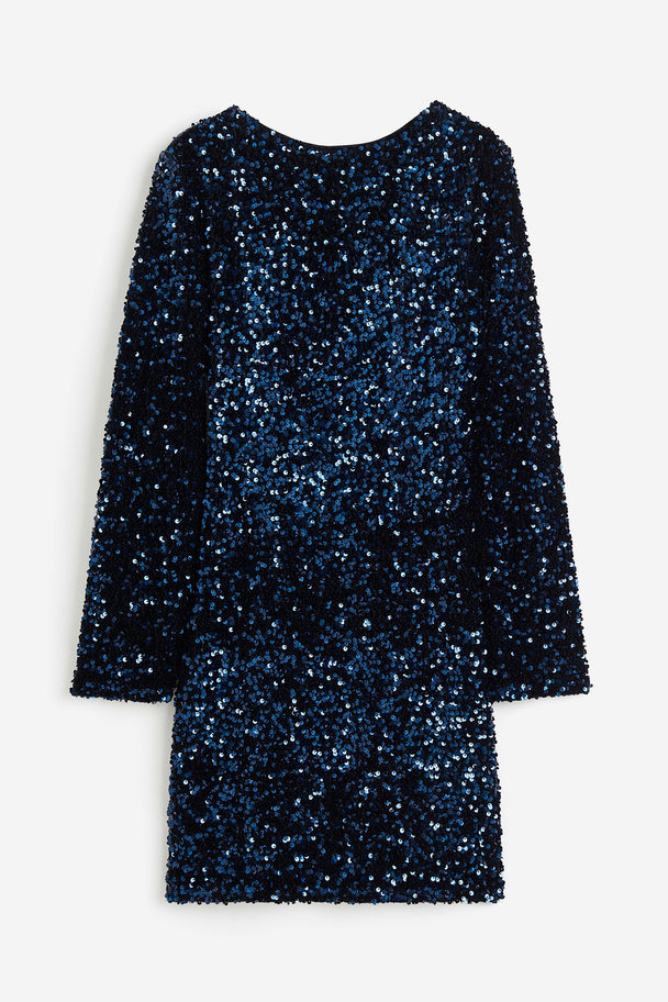 H&M Deep-backjurk Met Pailletten Donkerblauw