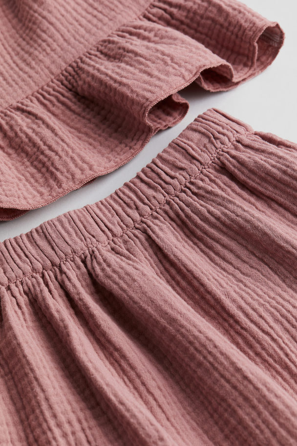 H&M 2-piece Cotton Muslin Set Dark Dusty Pink