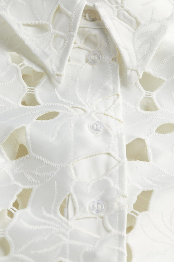 H&M Satijnen Overhemdblouse Met Broderie Anglaise Wit