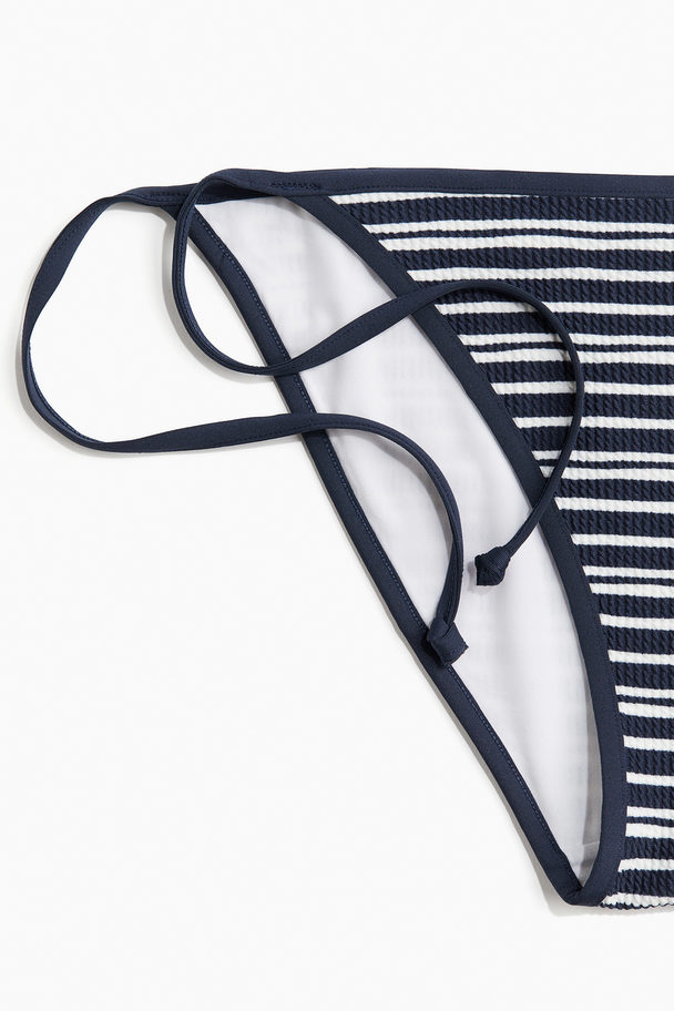 H&M Tie Tanga Bikini Bottoms Navy Blue/striped