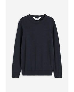 Fine-knit Cotton Jumper Navy Blue