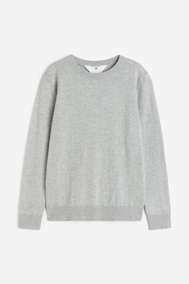 H&M Fine-knit Cotton Jumper Light Grey Marl