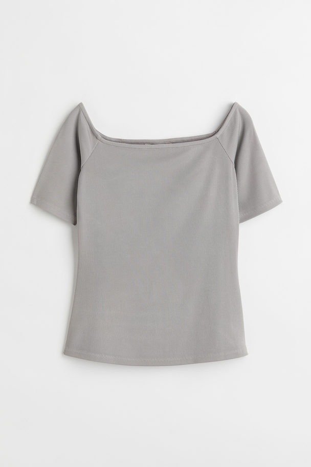 H&M Geripptes Off-Shoulder-Shirt Helles Taupe