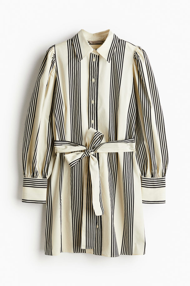 H&M Tie-belt Shirt Dress Cream/striped