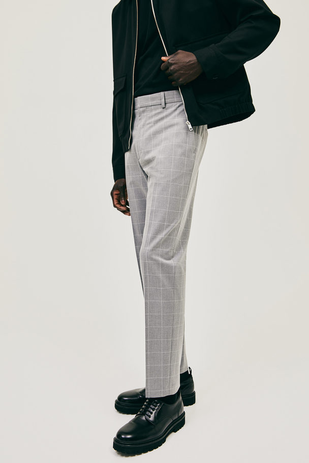 H&M Slim Fit Trousers Light Grey/checked