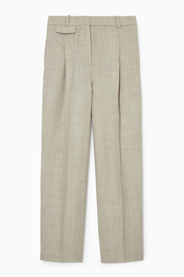 COS Pleated Wide-leg Wool Trousers Cream Mélange