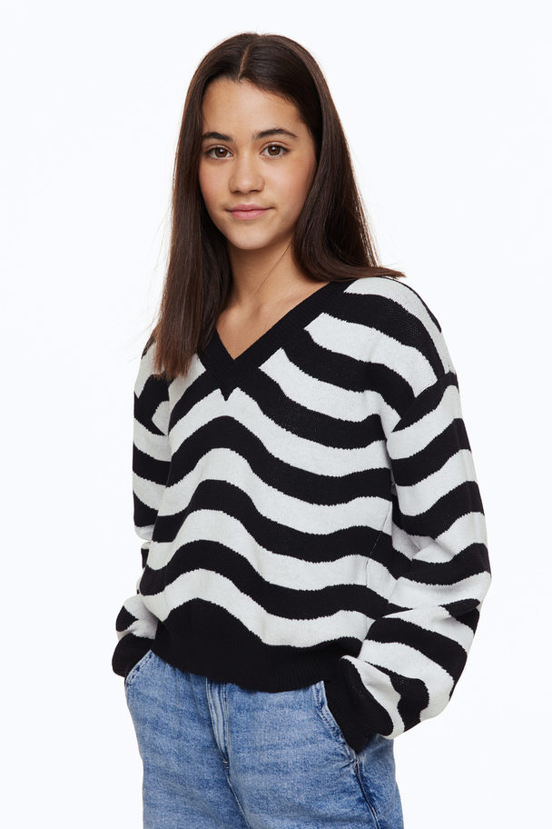 H&M Jacquard-knit Cotton Jumper Black/patterned