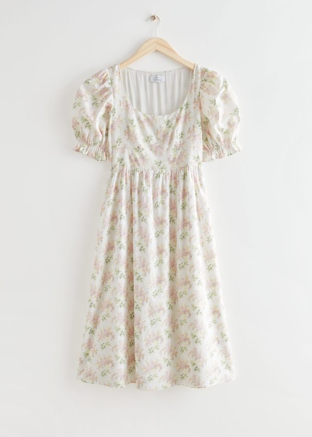 & Other Stories Floral Print Scoop Neck Midi Dress White Florals