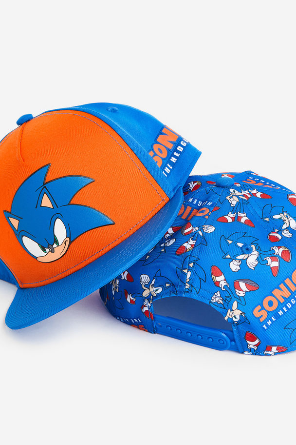 H&M 2er-Pack Bedruckte Caps Blau/Sonic the Hedgehog