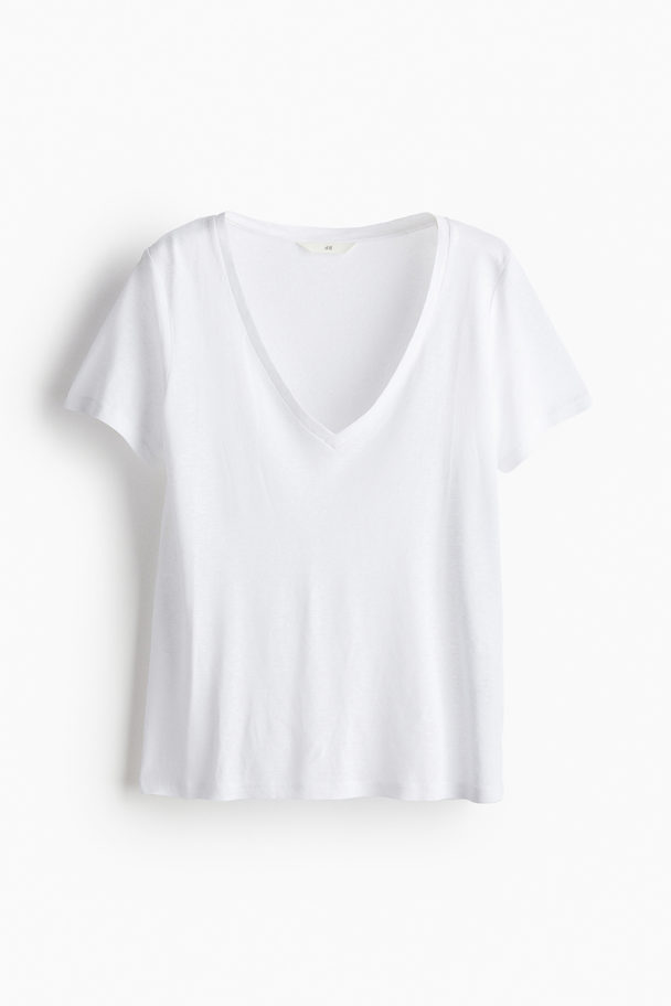 H&M T-shirt Van Linnenmix Wit